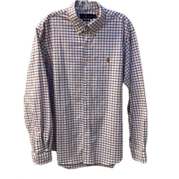 Ralph Lauren Stretch Oxford Red White Blue Button Down Long Sleeve Shirt Size XL - Picture 7 of 7